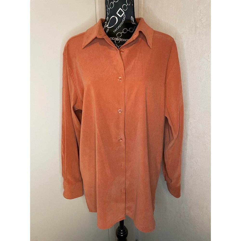 Real COMFORT LONG SLEEVE BOTTON UP  LARGE BURNT ORANGE  RUST SOFT SUEDE FEEL